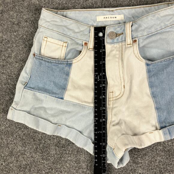 PacSun Mom Shorts Womens Size 24 Light Wash Patchwork Denim High Rise Cuffed - Picture 5 of 10
